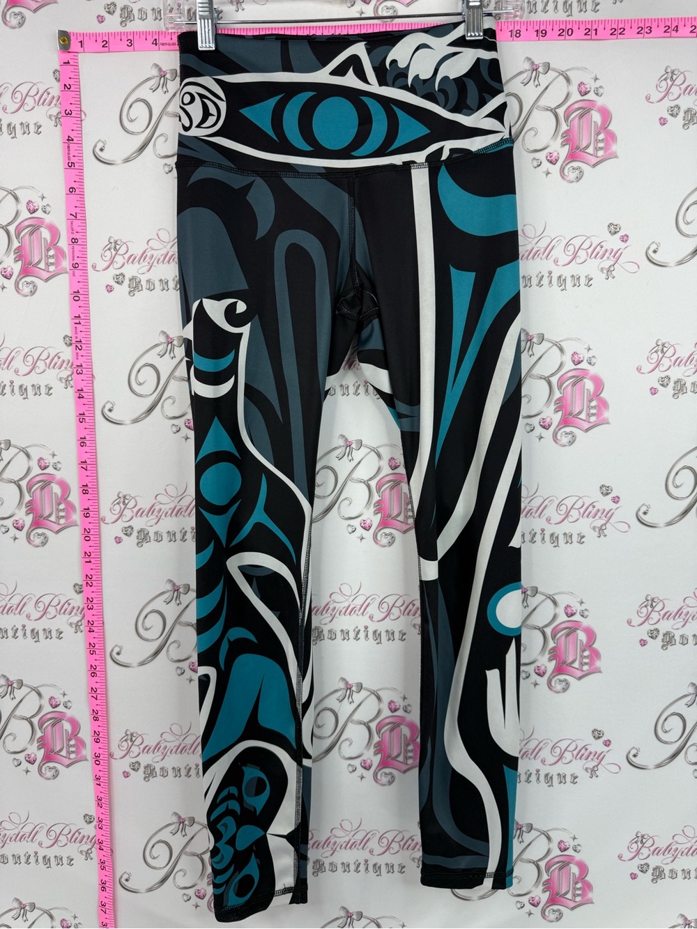 Nominou leggings tights blue white Abstract Print Leggings - Teal & Black